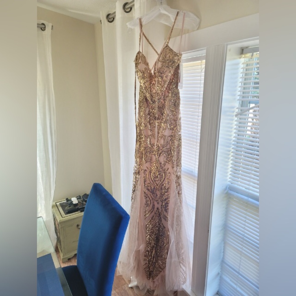 Cream and Gold Prom Dress